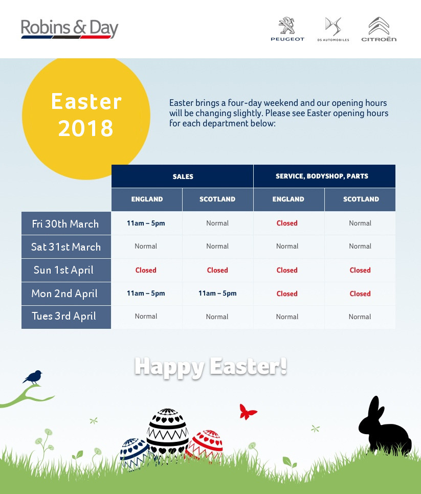 Easter 2018 Opening Times